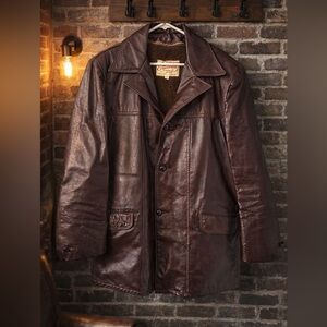 Vintage Excelle Brown Leather Coat Sherpa Lined Made USA Men’s 42 Large